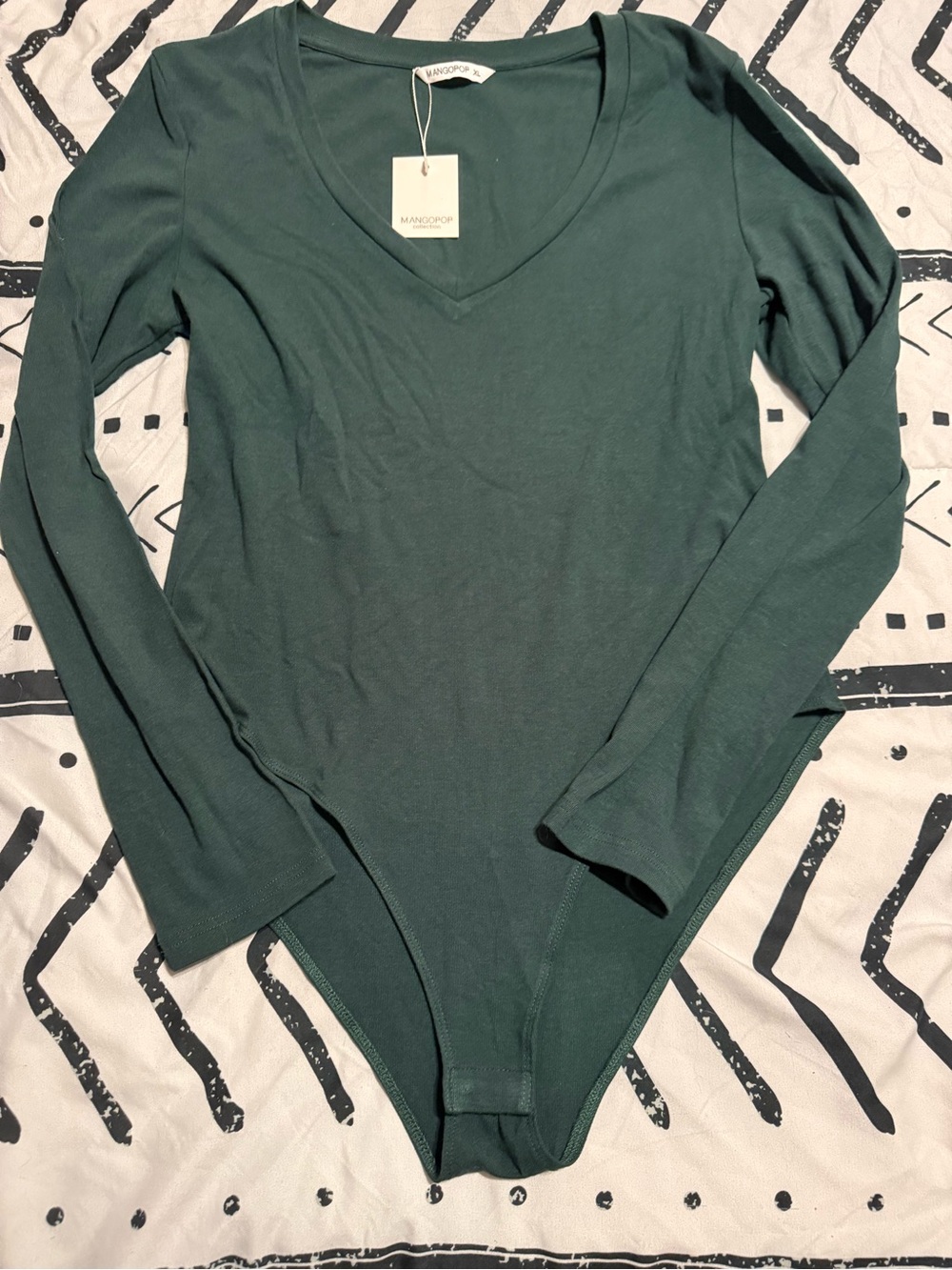 Mango Forest Green V-Neck Long Sleeve Bodysuit